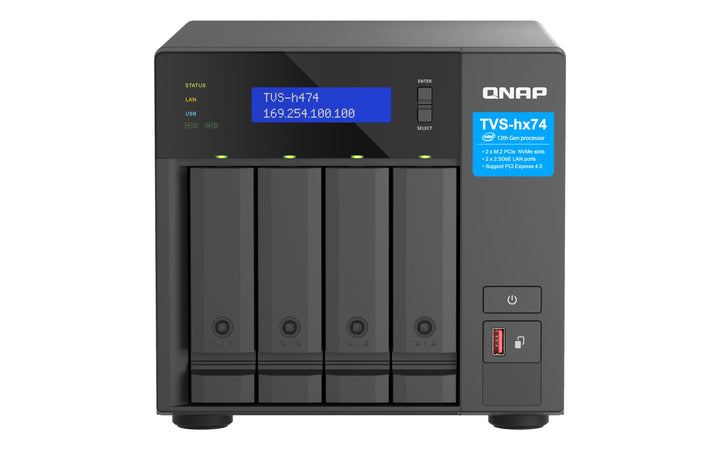 Qnap TVS-h474-PT-8G | Intel Pentium Gold Prozessor, 8 GB RAM, PCIe Gen 4, Schwarz 4-bay 8GB RAM, 4-b