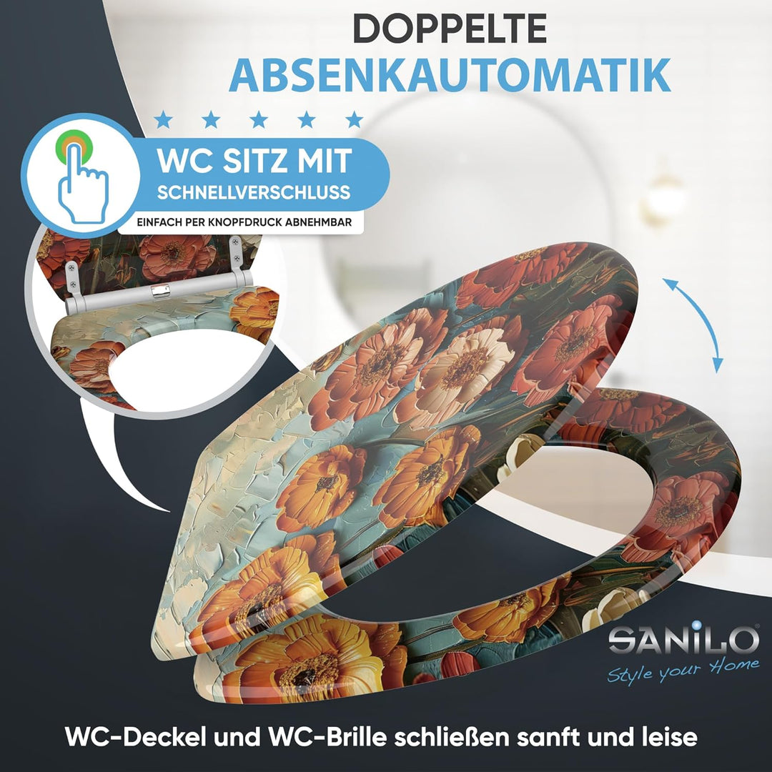 Sanilo WC Sitz mit Absenkautomatik & Schnellverschluss, Toilettendeckel per Knopfdruck abnehmbar, ei