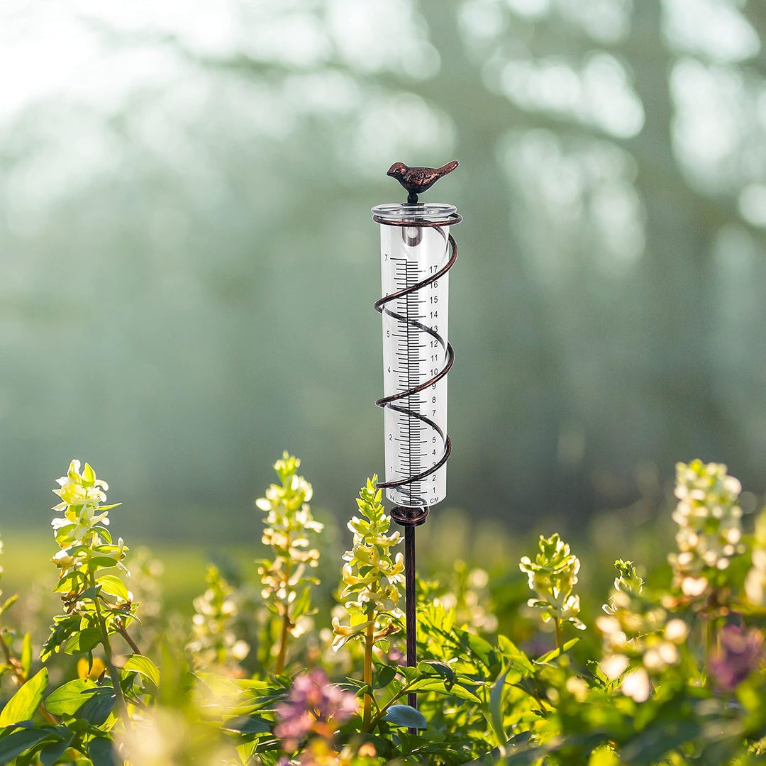 JOYBee 17,8 cm Kapazität Glas Spirale Regenmesser Gusseisen Vogel Hängende Regenmesser Garten Regen