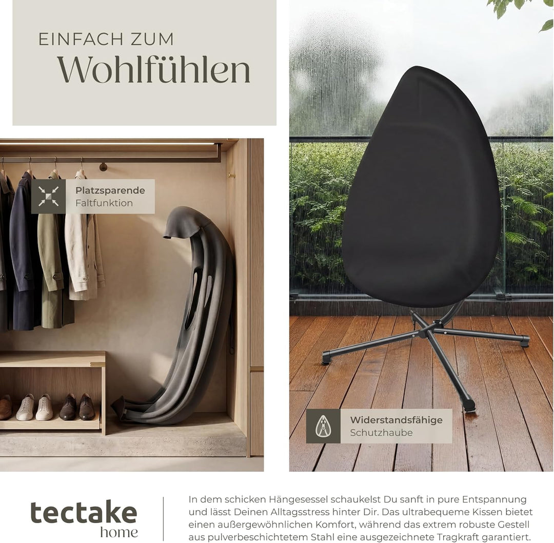 tectake® Hängesessel mit Gestell, Indoor oder Outdoor, Schaukel Sessel mit Kissen + Rückenkissen, Sc
