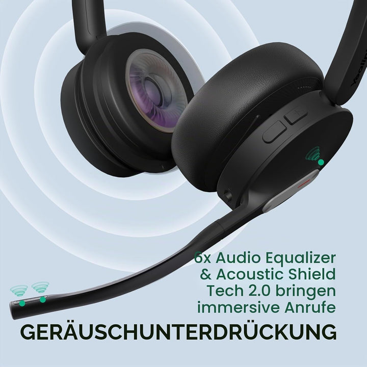 Yealink WH64 Hybrid DECT &amp; Bluetooth Kabelloses Headset mit 3 Mikrofon für die Arbeit mit Dongle, 49