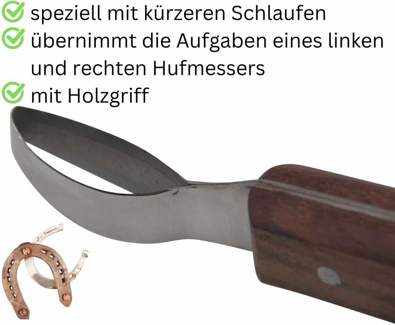 AMKA PRO Schlaufen Hufmesser Klauenmesser Rinnmesser Carbon Stahl anatmomischer Holzgriff spezielle