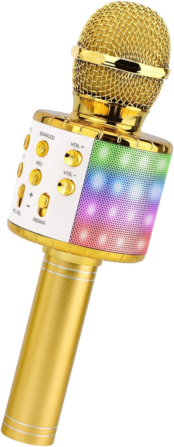 ShinePick Kabelloses Karaoke-Mikrofon, Bluetooth, tragbar, mit LED-Licht, Disco für Kinder/Erwachsen