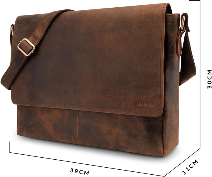 LEABAGS Messenger Bag, Acapulco Echtleder Aktentasche Herren & Damen, Leder Laptoptasche bis 15 Zoll