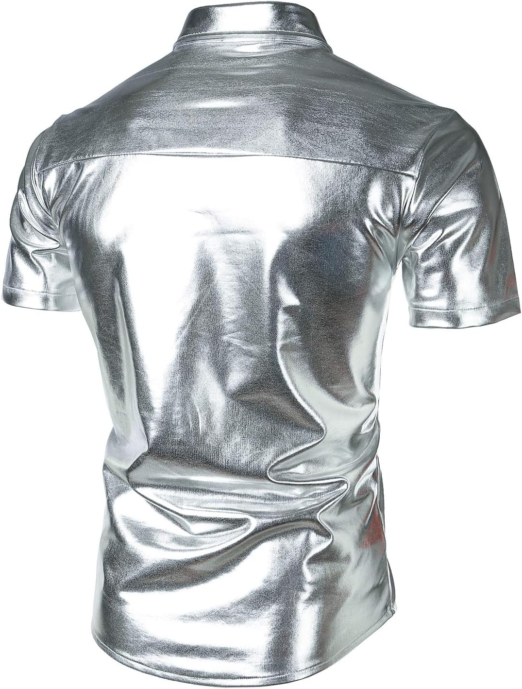 JOGAL Herren Metallic Glänzend Bronzing Nachtklub Party Hemd Silber XXL, Silber XXL