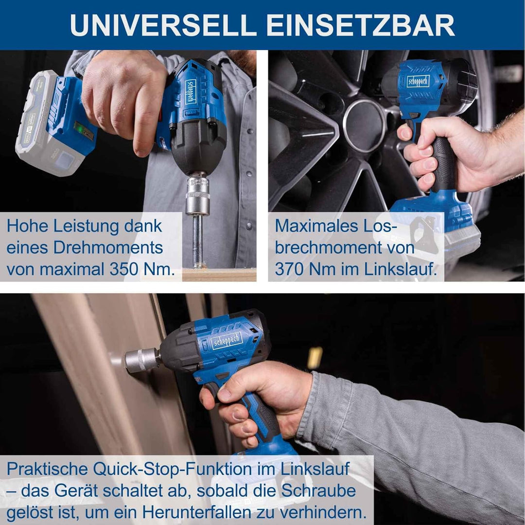 Scheppach Akku-Schlagschrauber BC-IW350-X 20V Brushless | Drehmomentstufen 180-350 - 370Nm | Schlagz