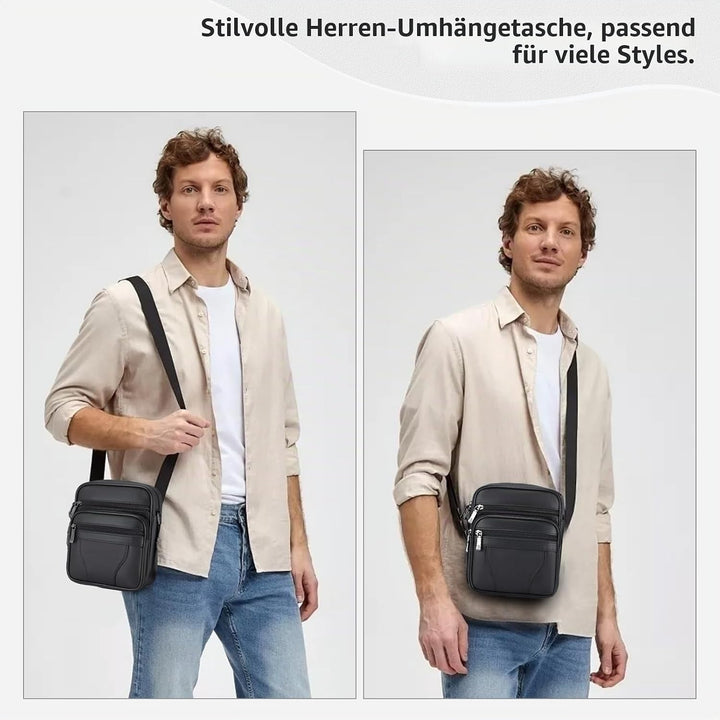 SPAHER Umhängetasche Herren Klein, Schultertasche Leder Vintage Braun Herrentasche zum Umhängen Cros