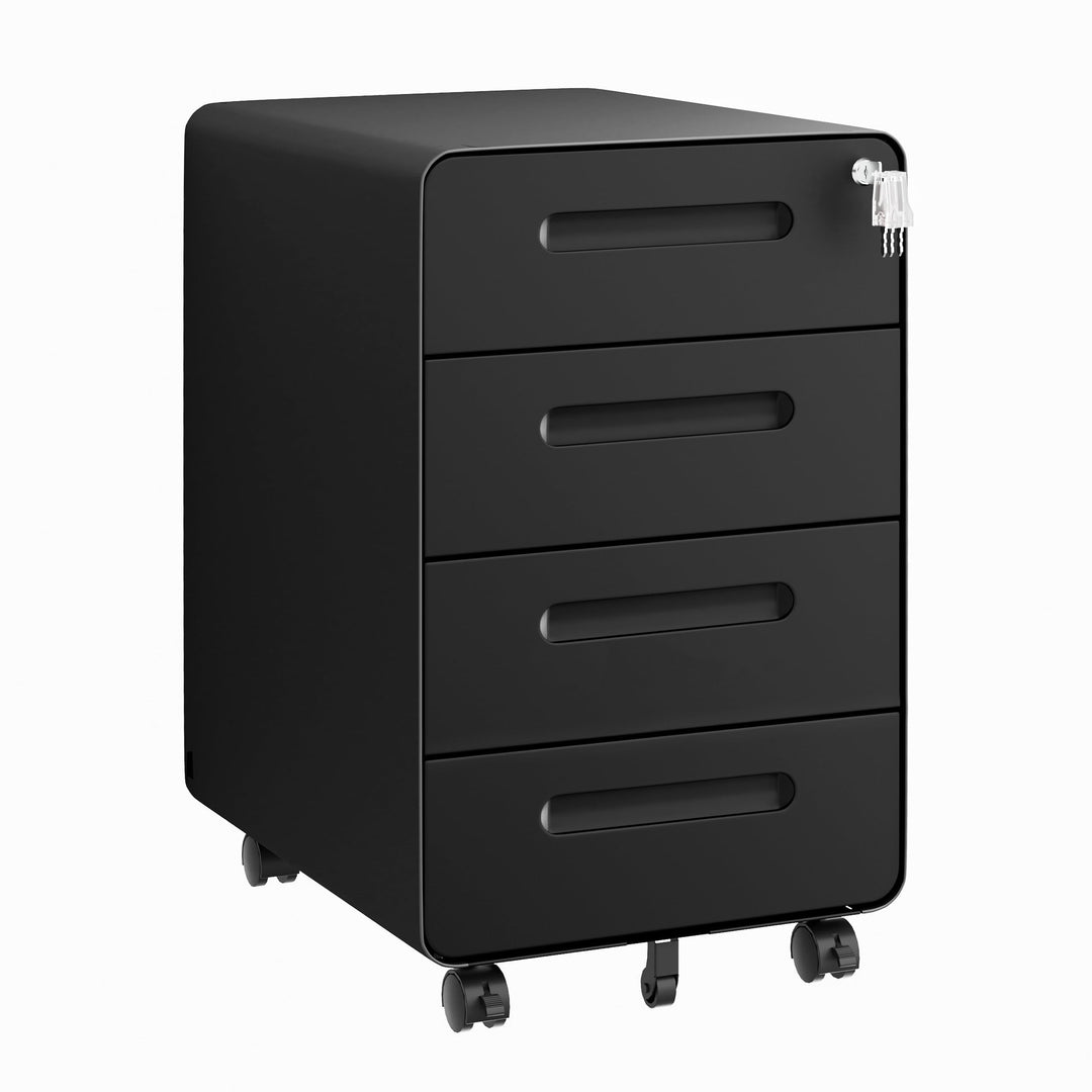 LVSTEEL Rollcontainer mit 4 Schubladen, Aktenschrank, Abgerundetes Eckendesign, Abschliessbar, 4 Sch