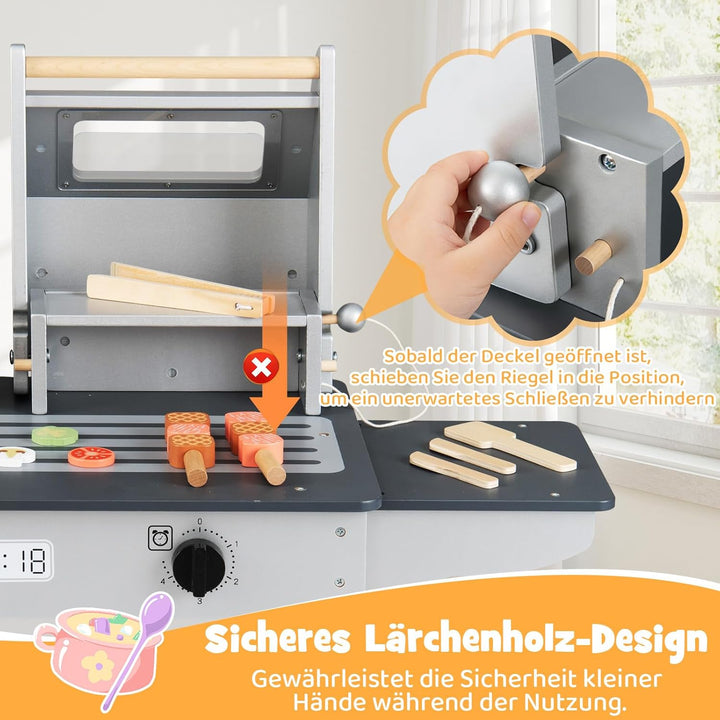 COSTWAY Barbecue Kindergrill, Grillspielzeug mit Grillbesteck & Spiel-Lebensmitteln, Matschküchemit