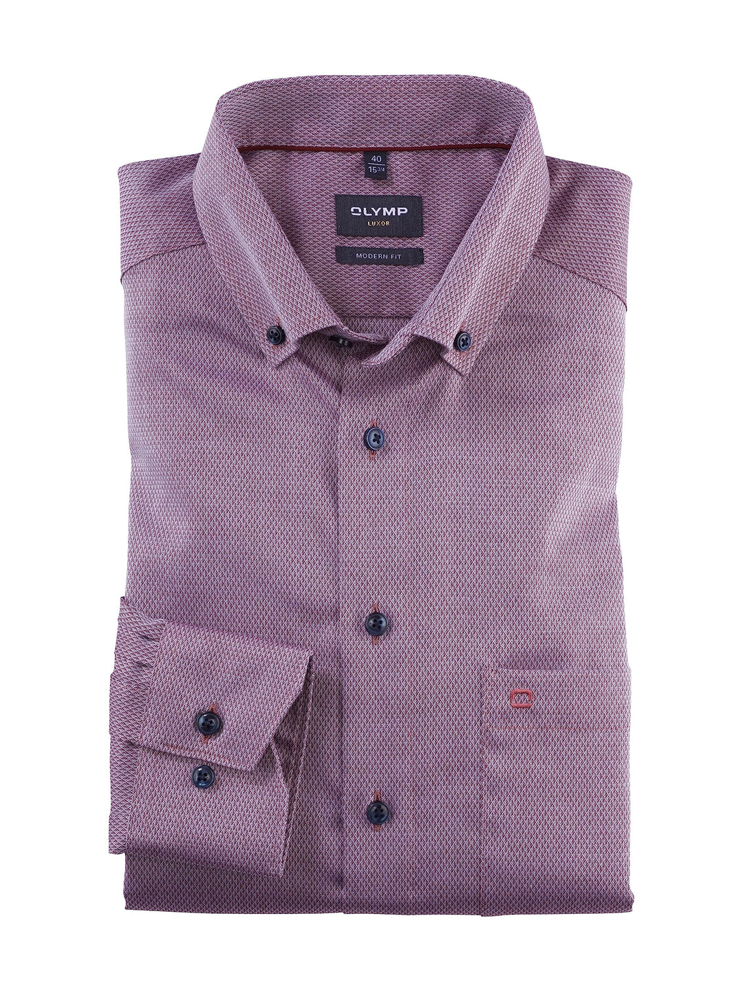 OLYMP Herren Businesshemd Langarm Luxor,Einfarbig,modern fit,Button-Down-Kragen 40 EU Dunkelrot 39,