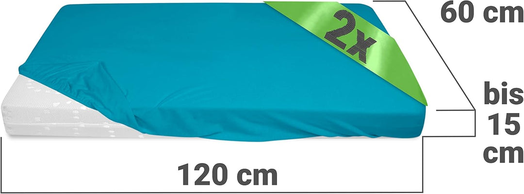 2er-Pack Spannbettlaken für Kinder- und Babybettmatratzen 1493.2123, 60 x 120 cm, türkis Türkis 60 x