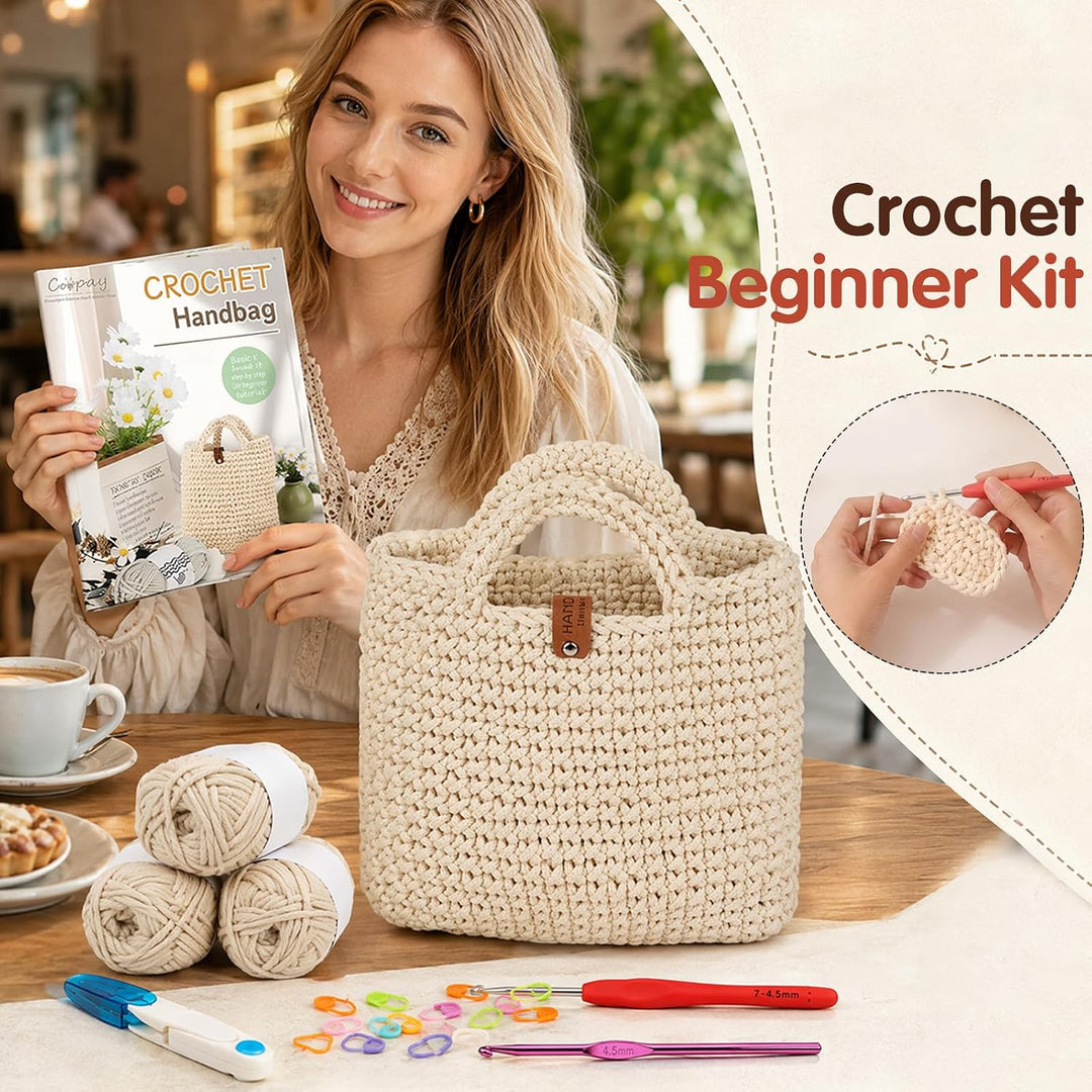 CEWROM Häkelset Für Anfänger - Strandtasche Damen, Häkel Set für Anfänger Erwachsene, Häkelnadel, Ta