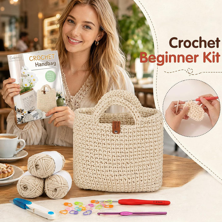 CEWROM Häkelset Für Anfänger - Strandtasche Damen, Häkel Set für Anfänger Erwachsene, Häkelnadel, Ta