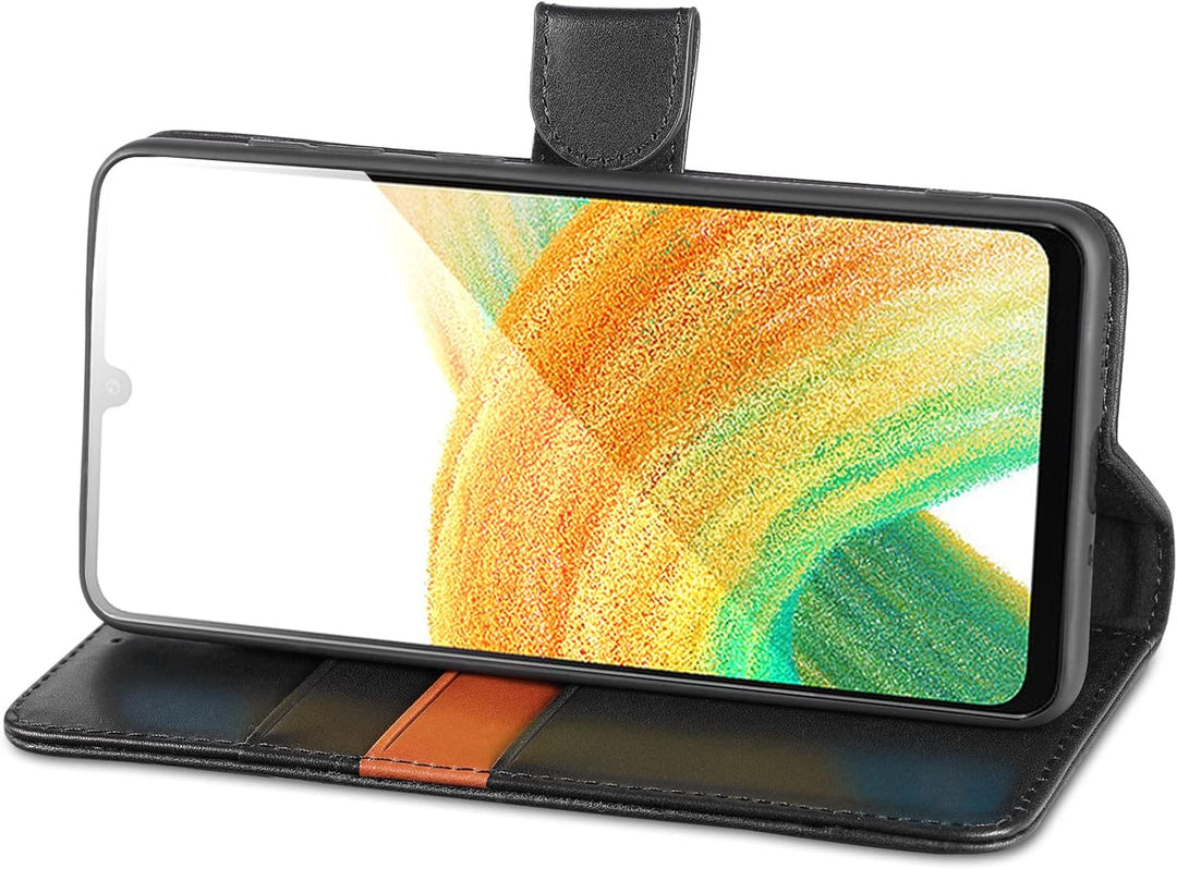 LENSUN Echtleder Hülle für Samsung Galaxy A33, Handyhülle [Echtes Leder] [Magnetverschluss] [RFID Sc