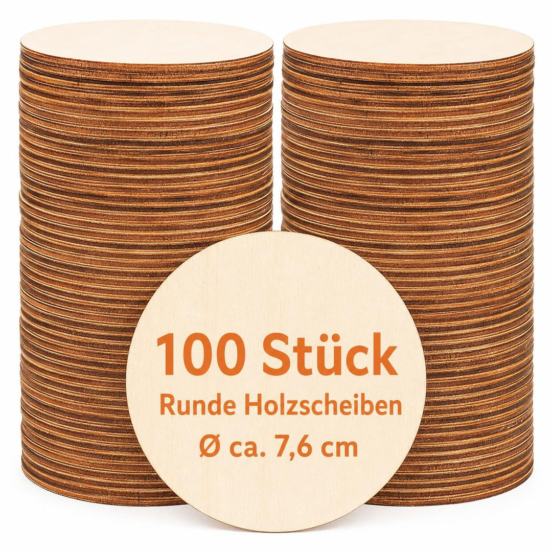 YAYODS 100 Stück runde Holzscheiben Ø 7,6 cm, 2 mm - Holzrohlinge zum Basteln, Bemalen, Beschriften