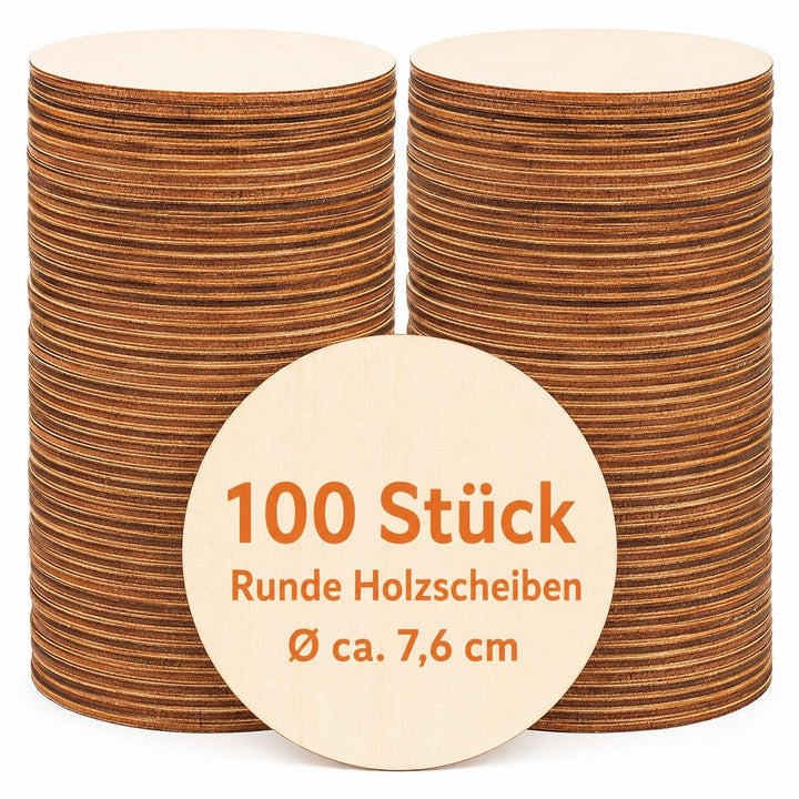 YAYODS 100 Stück runde Holzscheiben Ø 7,6 cm, 2 mm - Holzrohlinge zum Basteln, Bemalen, Beschriften