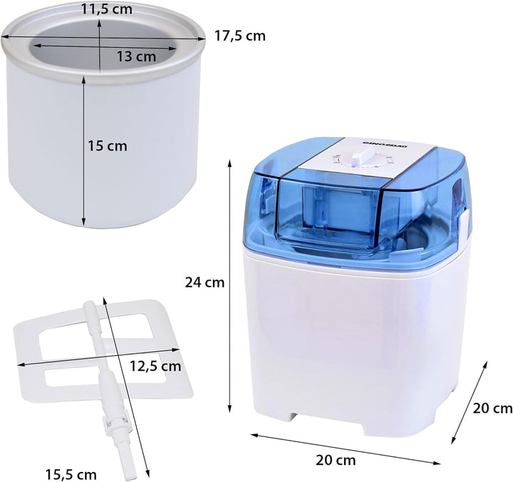Gino Gelati Eiscreme Maschine Drions/Eismaschine Speiseeismaschine Eisbereiter, Weiss/Blau, Edelstah