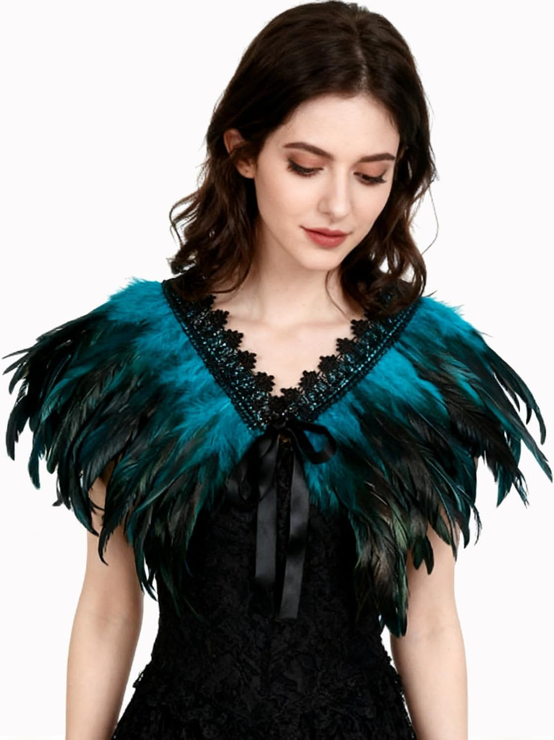 keland Damen Natural Feather Feather Schal Halloween Shrug Schwarz Poncho Kragen Blau, Blau