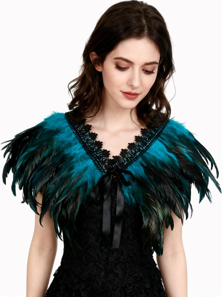 keland Damen Natural Feather Feather Schal Halloween Shrug Schwarz Poncho Kragen Blau, Blau