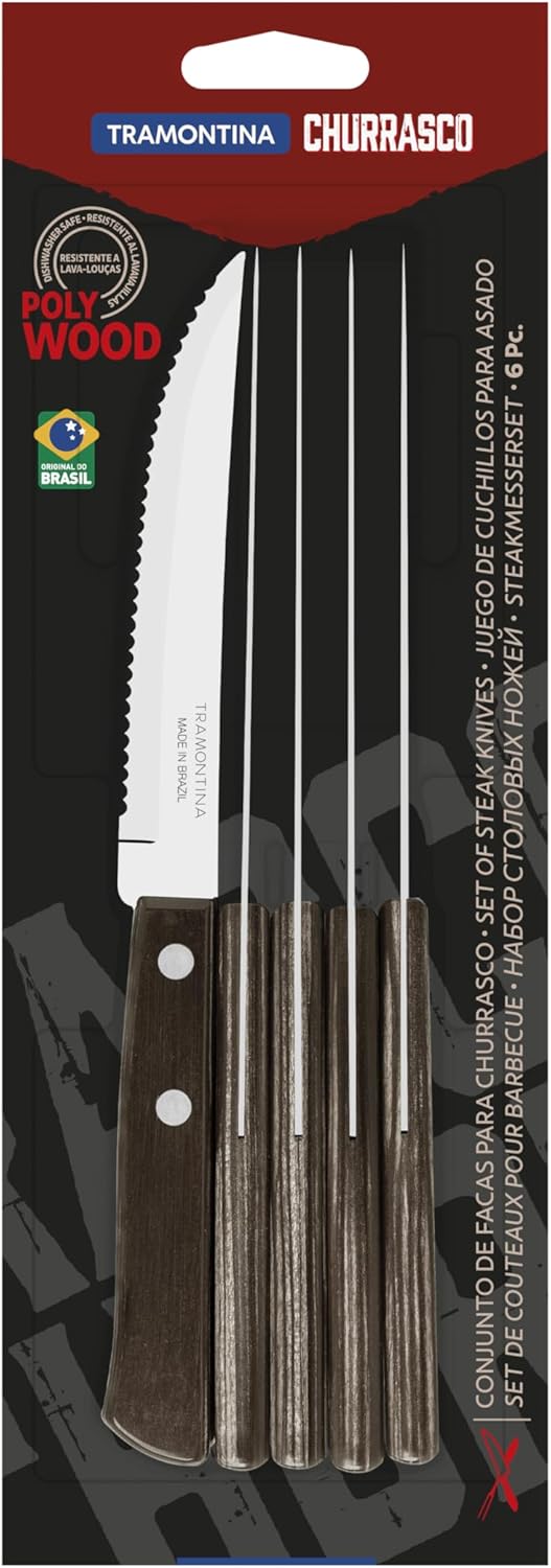 Tramontina Steakmesser Pizzamesser Set, 6-teilig, Wellenschliff, Rostfreier Edelstahl, Ergonomisch,