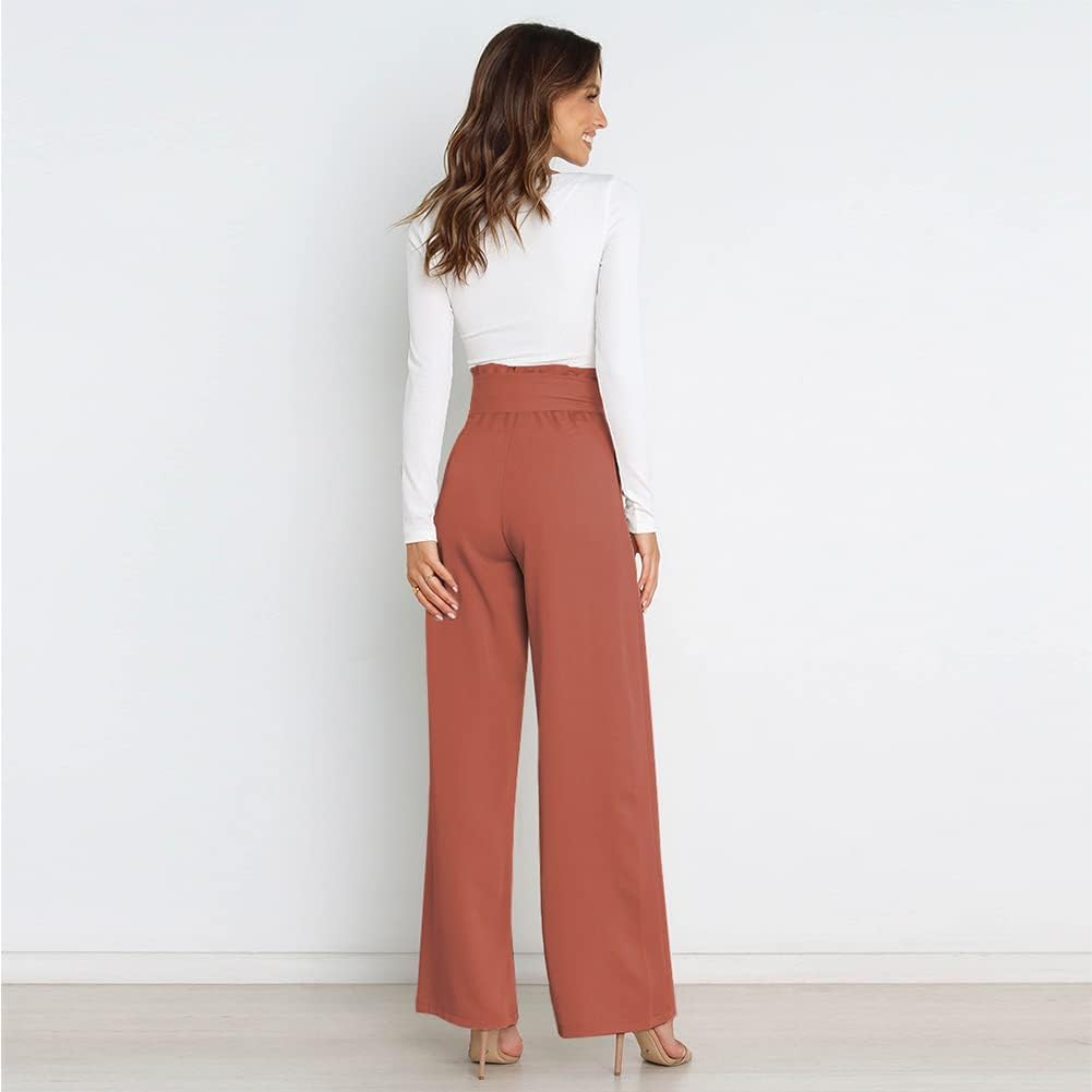 Odizli Damen Elegant High Waist Lang Weite Hose Sommer Business Festlich Anzughose mit Gürtel L Zieg