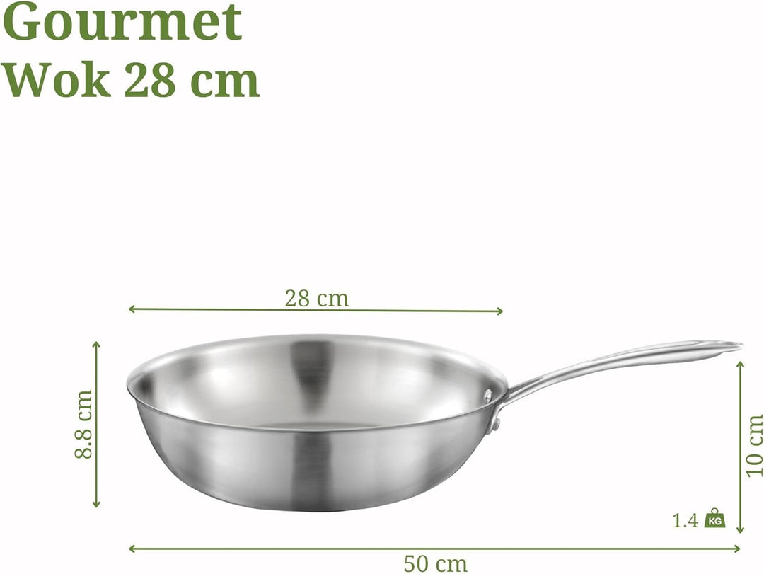 Cuisinox Gourmet Wok 28 cm Edelstahl – Triply – für alle Herdarten einschliesslich Induktion geeigne