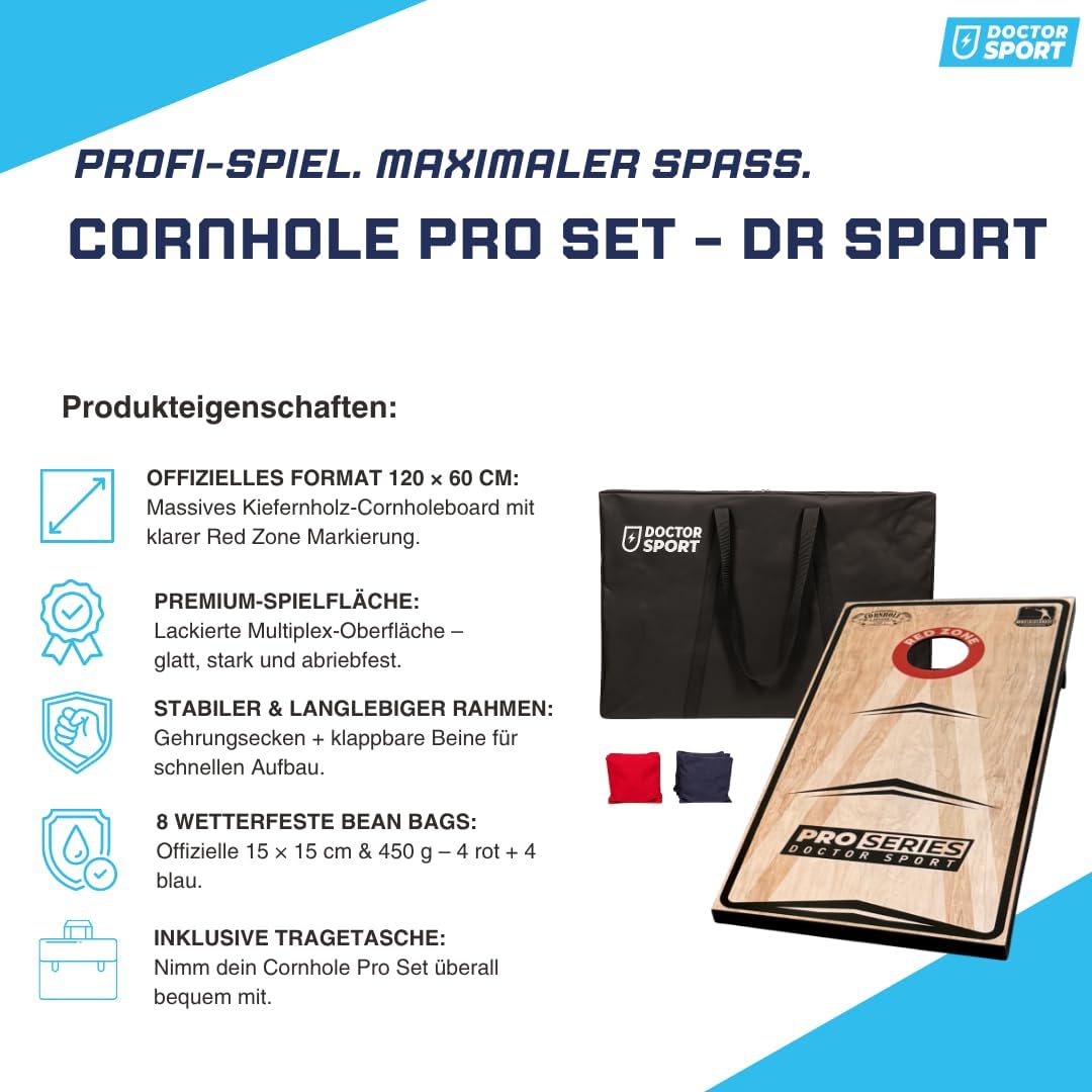 Cornhole Professional - 1x Brett - 120x60 cm – Offizielle 15x15 cm grosse Bean Bags – in Tragetasche