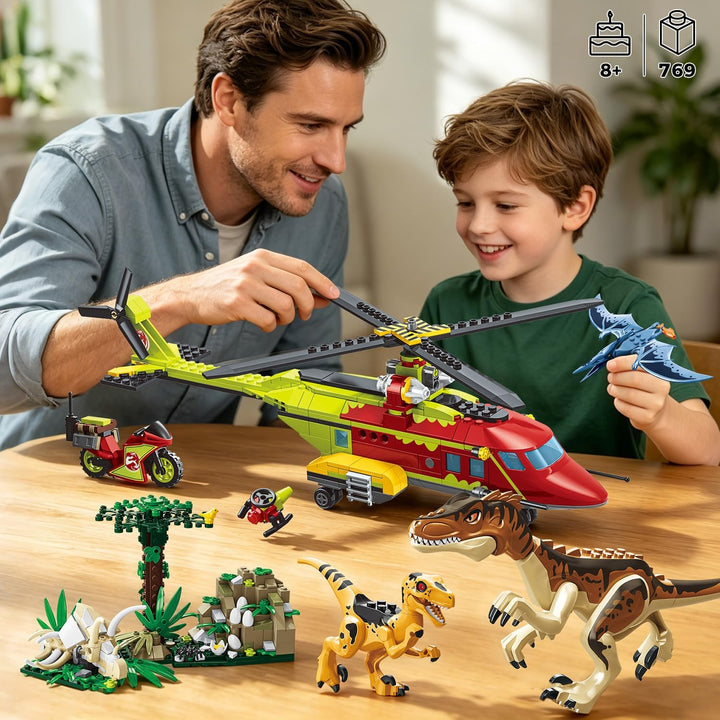 HOGOKIDS 3-in-1 Flugzeug-Bauset mit Dinosaurier, 769PCS Kipprotor-/Transporthubschrauber-/Doppelroto
