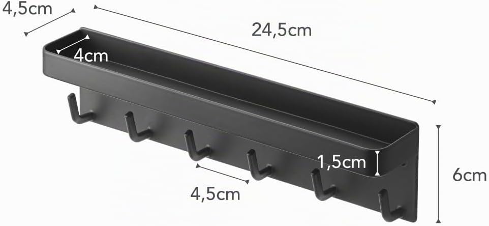 Yamazaki 2755 SMART Magnetischer Schlüsselhaken mit Ablage, schwarz, Stahl, minimalistisch, 24.5 x 4
