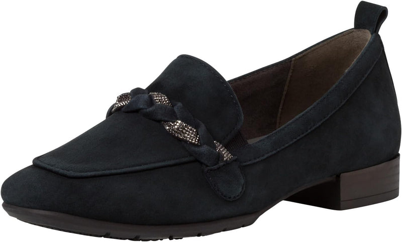 Tamaris Comfort Damen Loafer ohne Absatz aus Leder Business Slippers Comfort Fit 36 EU Weit Navy, 36