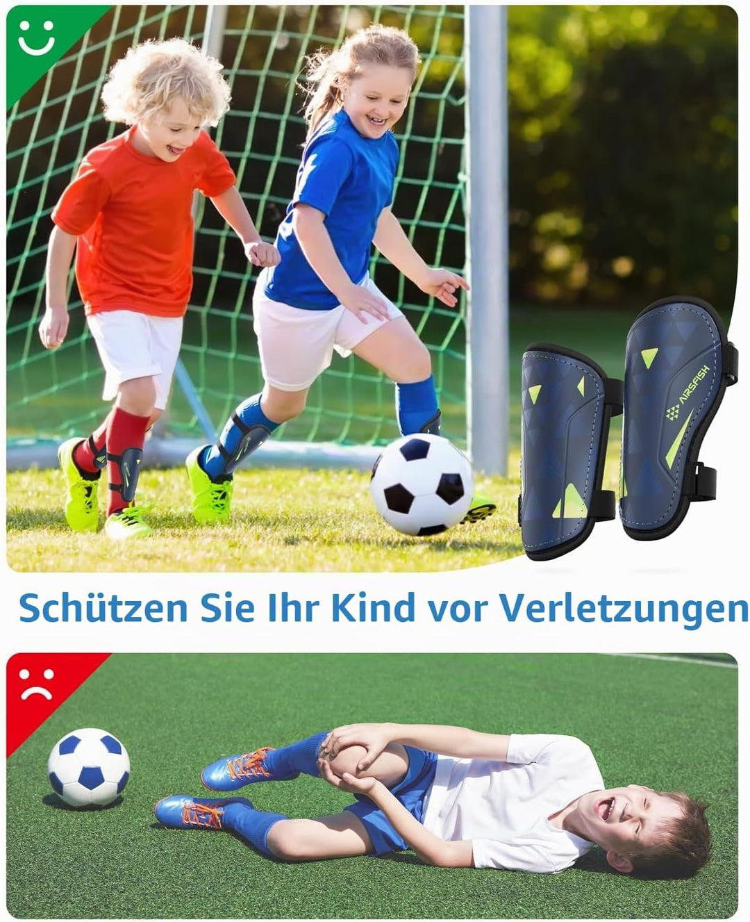Schienbeinschoner Kinder Fussball Zertifiziert Airsfish Leichte,Langlebige,rutschfeste Schienbeinsch