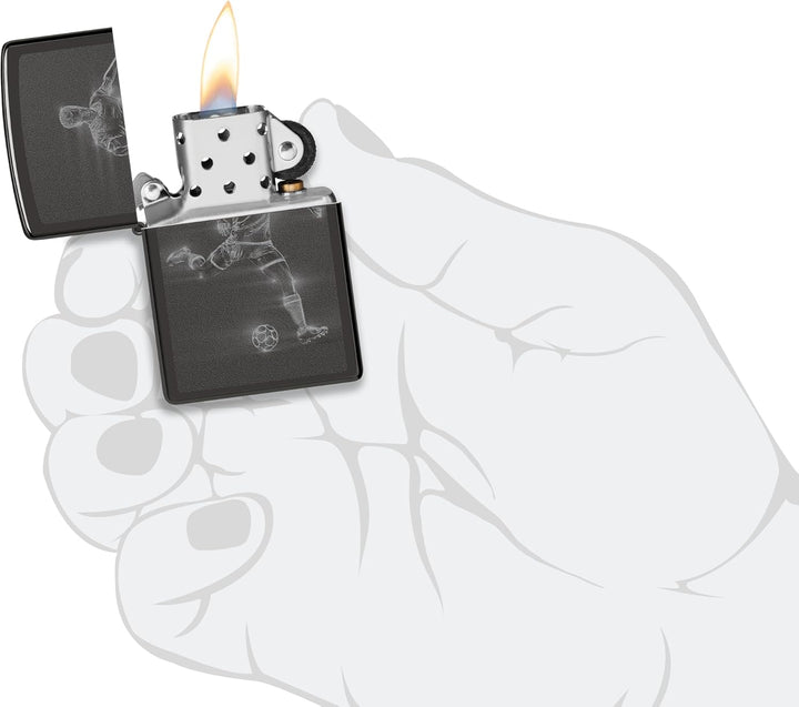 Zippo Sturmfeuerzeug - Soccer Player in Action, High Polish Black, Photo Image - Nachfüllbar - Wiede