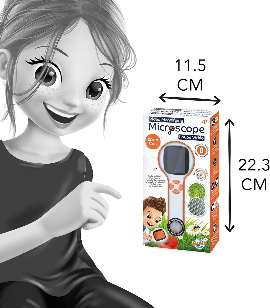 Mikroskop 500X Videolupe für Kinder – Display 5 cm – integrierte LED – Foto & Video – Automatischer