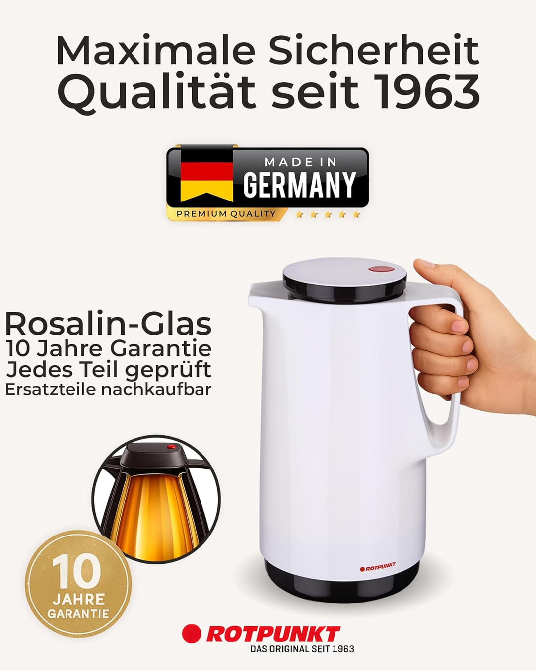 ROTPUNKT Isolierkanne 760 Maxima 1,0 l | Zweifunktions-Drehverschluss | BPA-frei - gesundes Trinken