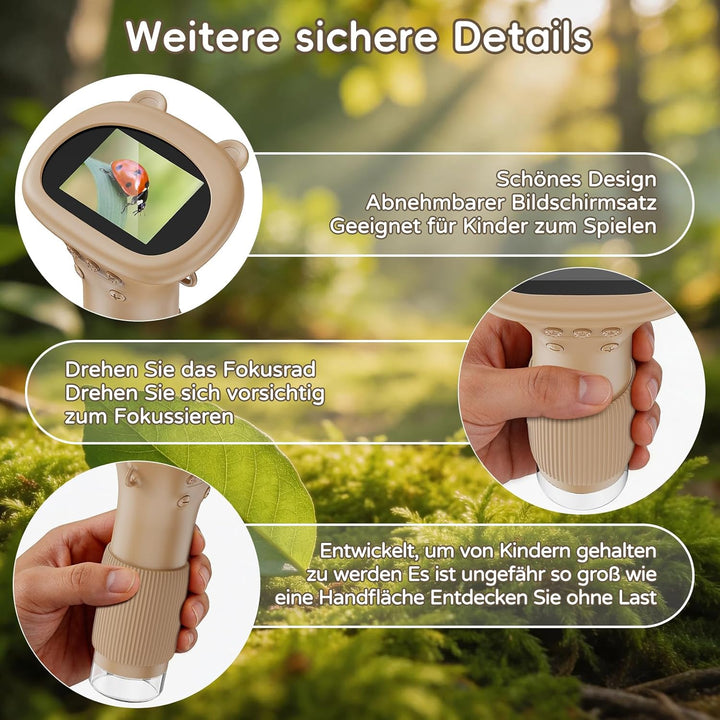 Mikroskop für Kinder - Tragbares Kinder Mikroskop 1000X, Braun | 1000X Taschenmikroskop mit Digitale