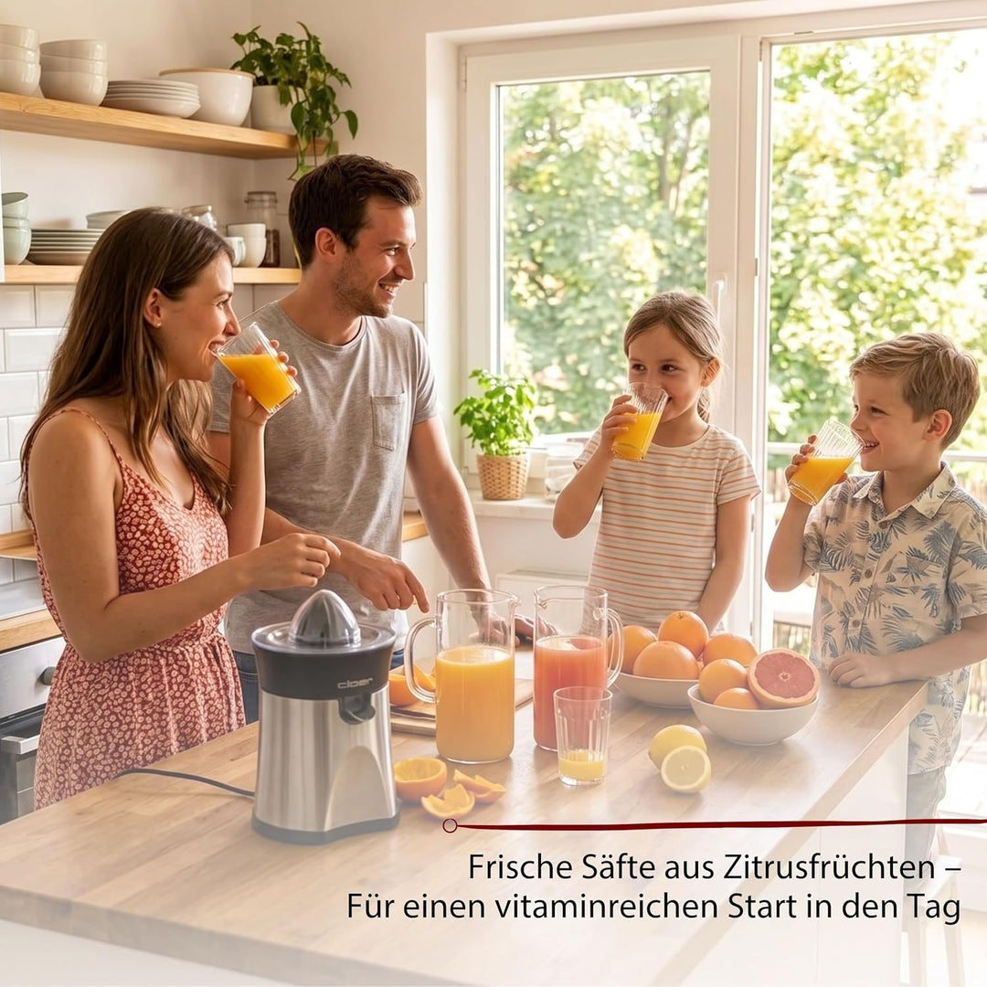 Cloer 6815 Zitruspresse und Orangenpresse, 2-in-1 Saftpresse, elektrisch, kleiner und grosser Pressk