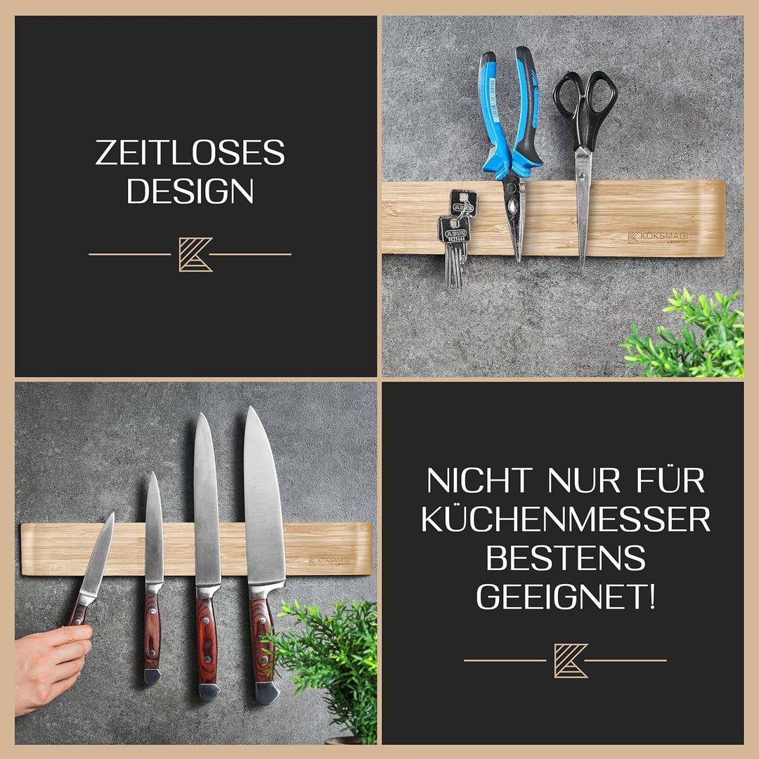 KÖKSMAGI® Magnetleiste Messer aus Bambus (50 cm) - magnetische Messerleiste mit extrem starkem Magne