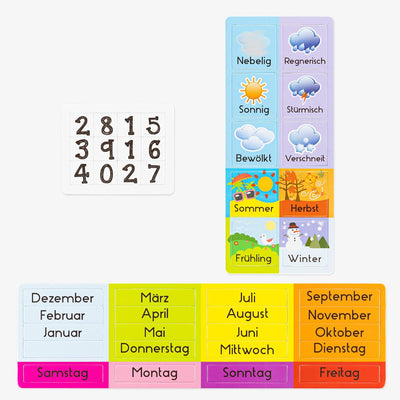 Navaris Kalender Tafel für Kinder - Lerntafel Jahreszeiten Uhr - Magnet Spiel Lernuhr - Kinderkalend