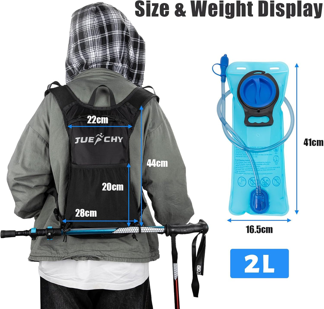 Jueachy Skirucksack Ultraleicht Trinkrucksack mit 2L Trinkblase: Laufvest Herren Damen Hydration Pac