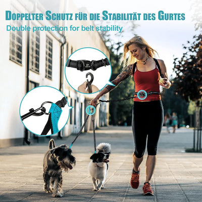 Snocyo Joggingleine Hunde, Doppelleine Hundeleine für Zwei Hunde, Elastische und Reflektierende Dopp