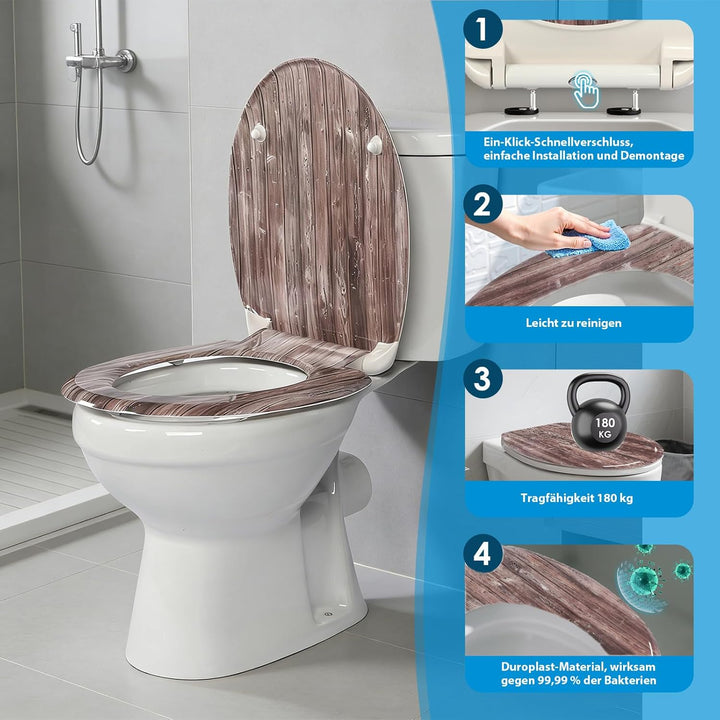 Duroplast-Toilettensitz, O-förmiger Toilettendeckel mit Soft-Close-Mechanismus, Edelstahlscharnier,
