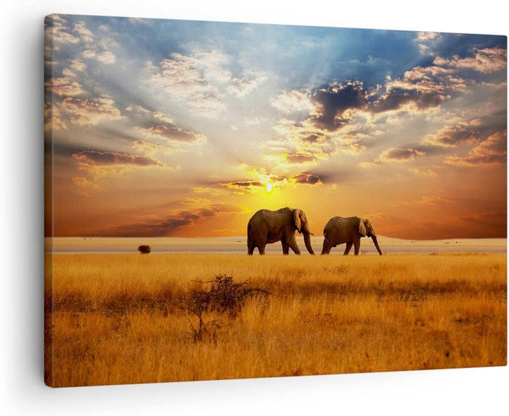 Bilder auf Leinwand Elefanten Safari Dschungel Busch Leinwandbild 70x50cm Wandbilder Dekoration Wohn