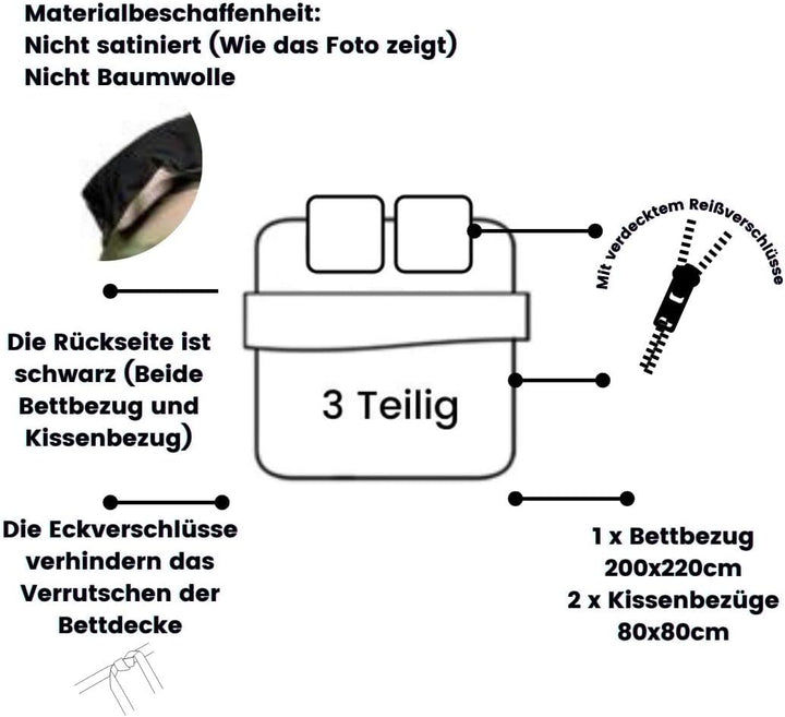Luowei Bettwäsche Marmor 200x220 Schwarz Grün mit Kissenbezüge, Mikrofaser Schwarz 200x220cm+80x80cm