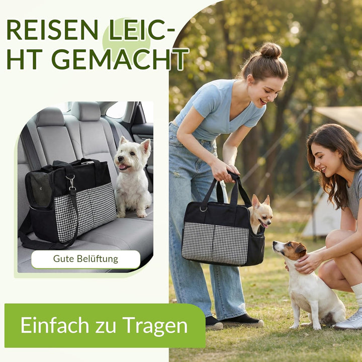 ALLSOPETS Hundetasche für kleine Hunde 5kg und Katzen, Faltbare Tragetasche mit Vordertaschen, Siche