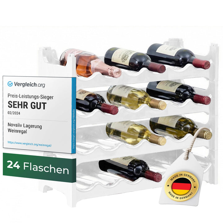 Novaliv Weisses, Modulares Flaschenregal für 24 Weinflaschen - Stapelbar, Erweiterbar, Robust - Idea
