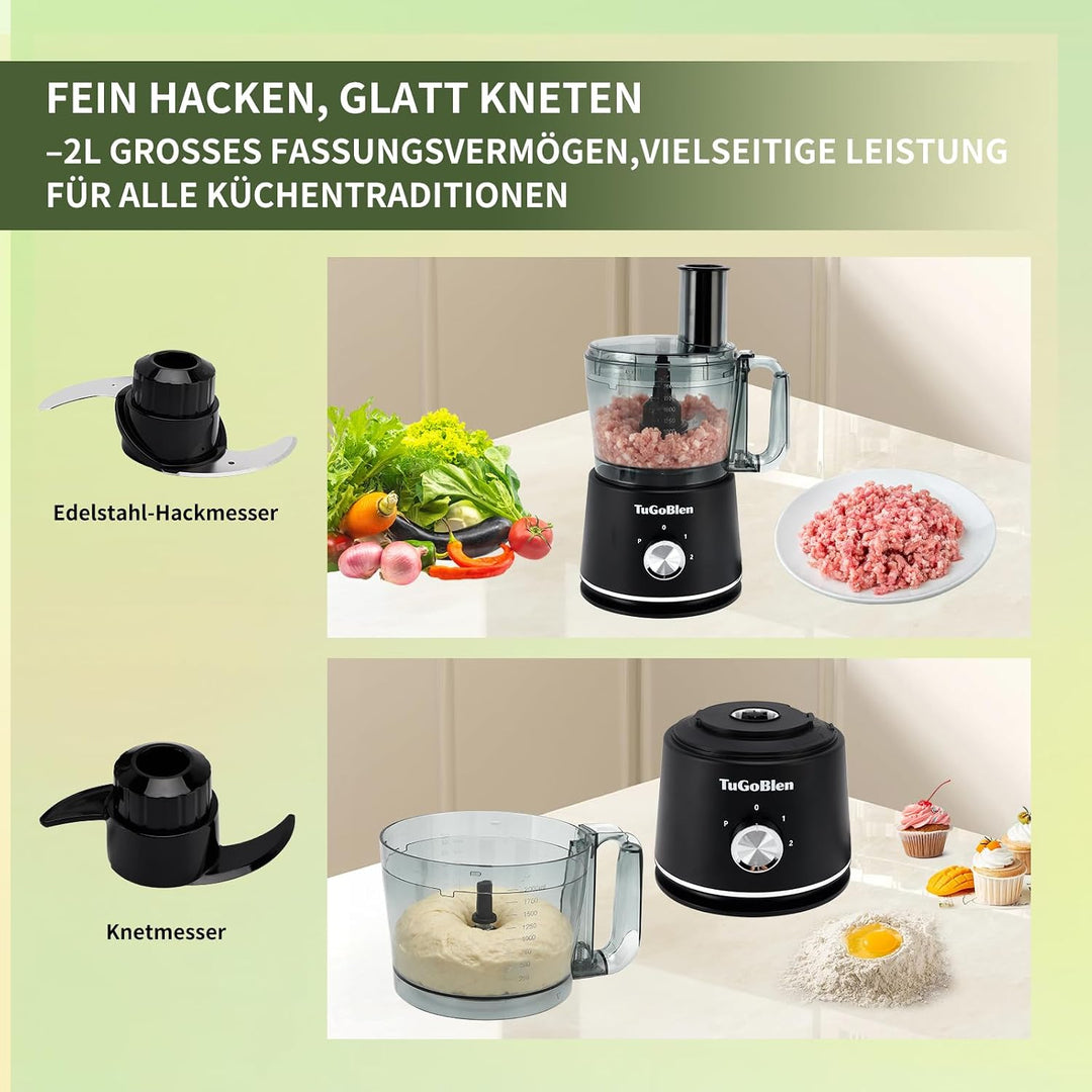 7-in-1 Küchenmaschine mit 2,5L Verarbeitungsbehälter, 1,5L Glasmixer, 200ml Glasmühle, Knet- und S-K