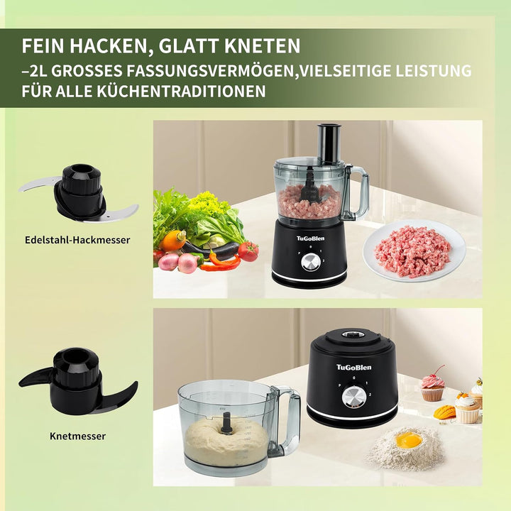 7-in-1 Küchenmaschine mit 2,5L Verarbeitungsbehälter, 1,5L Glasmixer, 200ml Glasmühle, Knet- und S-K