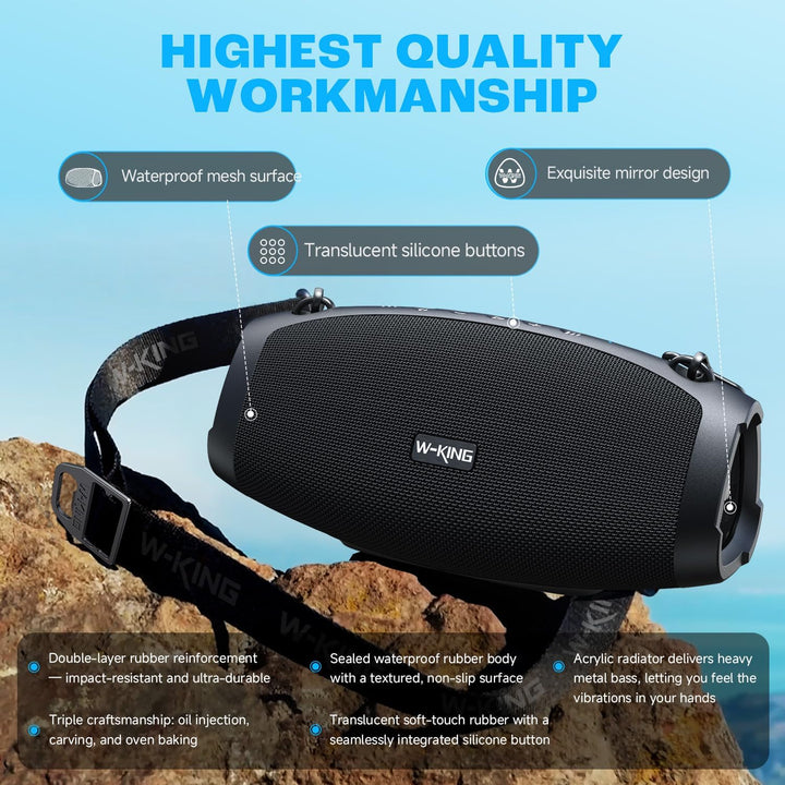 Bluetooth Lautsprecher Gross, W-KING 70W-100W PEAK IPX6 Bluetooth Box Musikbox Lautsprecher Boxen Tr