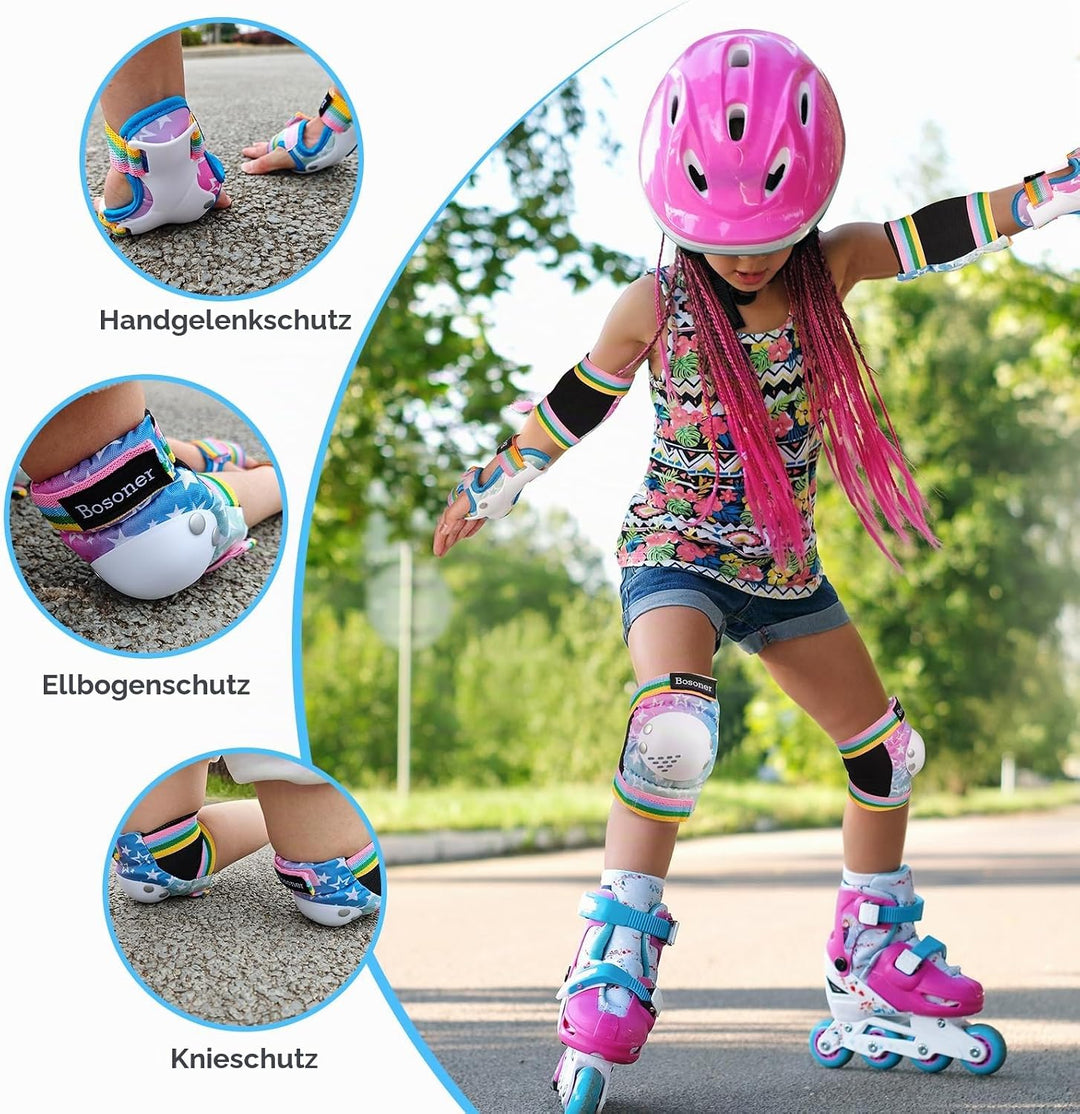 BOSONER Knieschoner Kinder Schoner Inliner Protektoren 6er Set Schützer Inliner Inline Skates Knie U