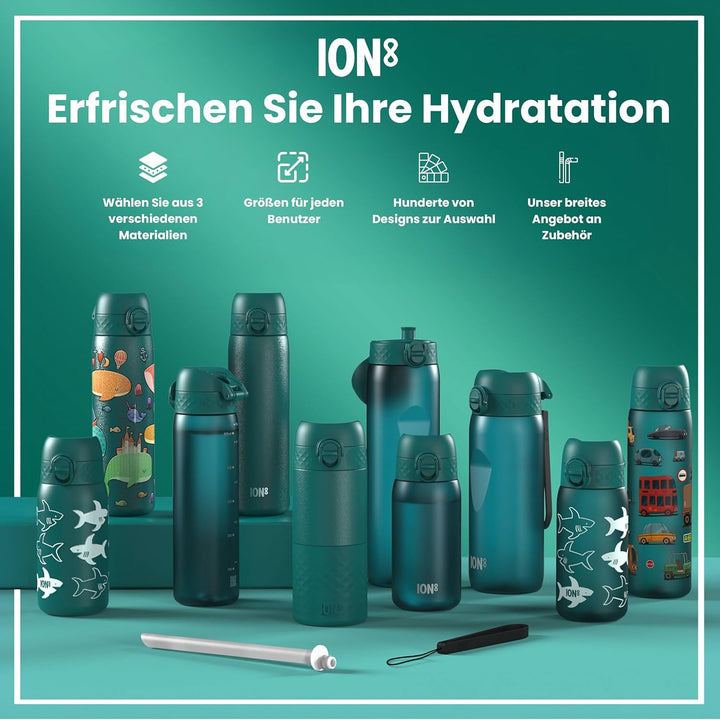 Ion8 Trinkflasche, 750ml, Auslaufsicher, Einhandöffnung, Sichere Verriegelung, Spülmaschinenfest, BP